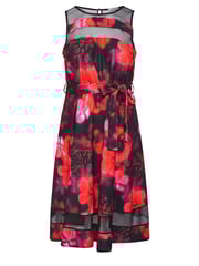 Yours Curve Black Floral Mesh Panel Skater Dress - Image 5 of 5