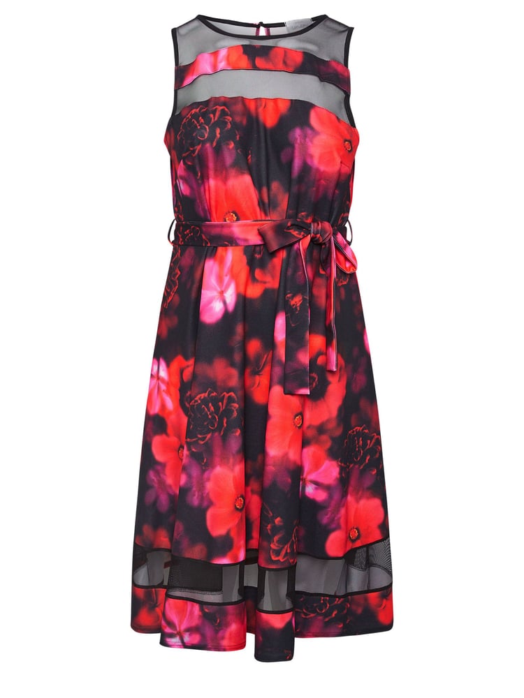 Yours Curve Black Floral Mesh Panel Skater Dress - Image 5 of 5