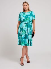 Yours Curve Green Floral Skater Dress - Image 2 of 5