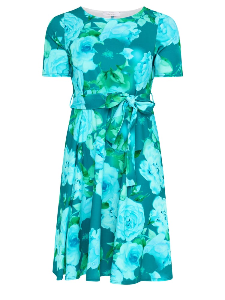 Yours Curve Green Floral Skater Dress - Image 5 of 5