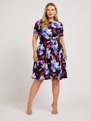 Yours Curve Black Floral Skater Dress - Image 1 of 5
