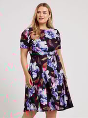 Yours Curve Black Floral Skater Dress - Image 4 of 5