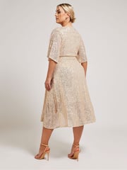 Yours Curve Gold Sequin Tulip Hem Wrap Dress - Image 3 of 5