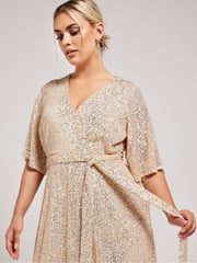 Yours Curve Gold Sequin Tulip Hem Wrap Dress - Image 4 of 5
