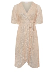 Yours Curve Gold Sequin Tulip Hem Wrap Dress - Image 5 of 5