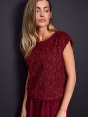 Red Short Sleeve Fluffy Top - Image 2 of 8