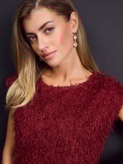 Red Short Sleeve Fluffy Top - Image 5 of 8