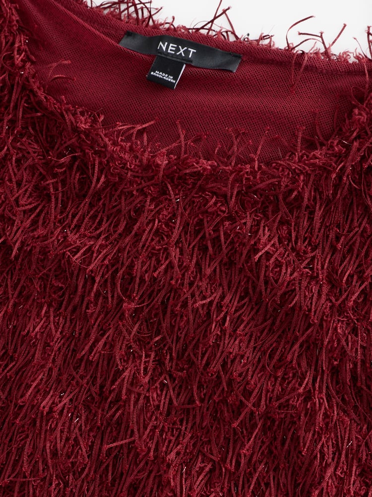 Red Short Sleeve Fluffy Top - Image 8 of 8