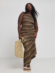 Simply Be Brown Crochet Look Maxi Dress - Image 1 of 4