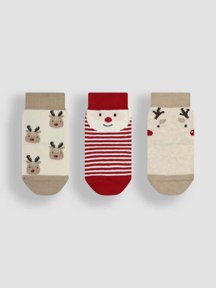 JoJo Maman Bébé Fesitve Red 3-Pack Christmas Socks - Image 1 of 5