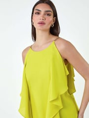 Roman Green Plain Dipped Hem Ruffle Detail Midi Dress - Image 4 of 5