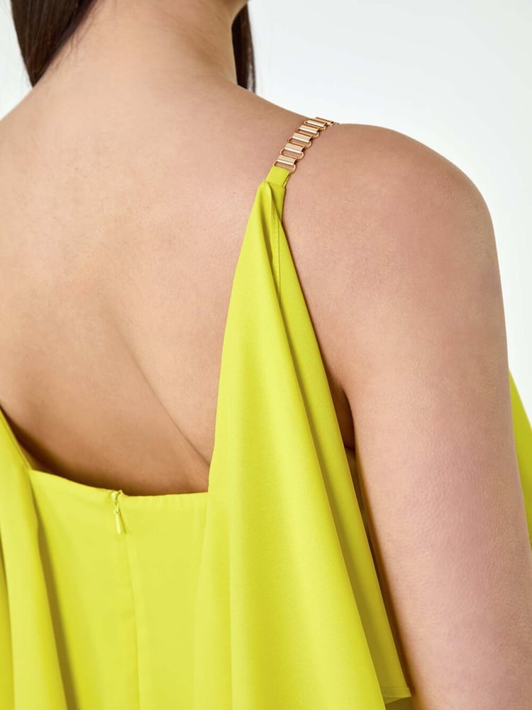 Roman Green Plain Dipped Hem Ruffle Detail Midi Dress - Image 5 of 5