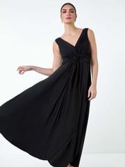 Roman Black Plain Knot Front Maxi Dress - Image 4 of 5