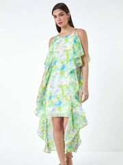 Roman Green Abstract Chiffon Ruffle Detail Midi Dress - Image 2 of 5