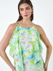 Roman Green Abstract Chiffon Ruffle Detail Midi Dress - Image 4 of 5
