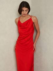 Reiss Orange Lilah Satin Cowl Neck Maxi Dress - Image 1 of 6