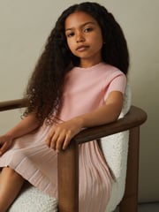 Reiss Pink Zoe 9-13 yrs Metallic Pleated Knitted Dress - Image 1 of 4