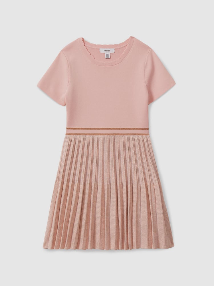 Reiss Pink Zoe 9-13 yrs Metallic Pleated Knitted Dress - Image 2 of 4