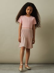 Reiss Pink Zoe 9-13 yrs Metallic Pleated Knitted Dress - Image 3 of 4