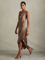 Reiss Mink Lilah Satin Cowl Neck Maxi Dress - Image 1 of 5