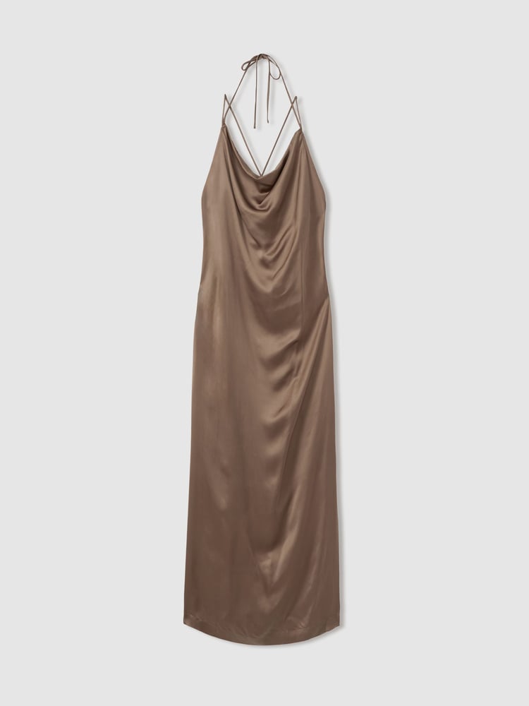 Reiss Mink Lilah Satin Cowl Neck Maxi Dress - Image 2 of 5