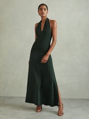 Reiss Green Rene Hybrid Knit Midi Dress - Image 1 of 5