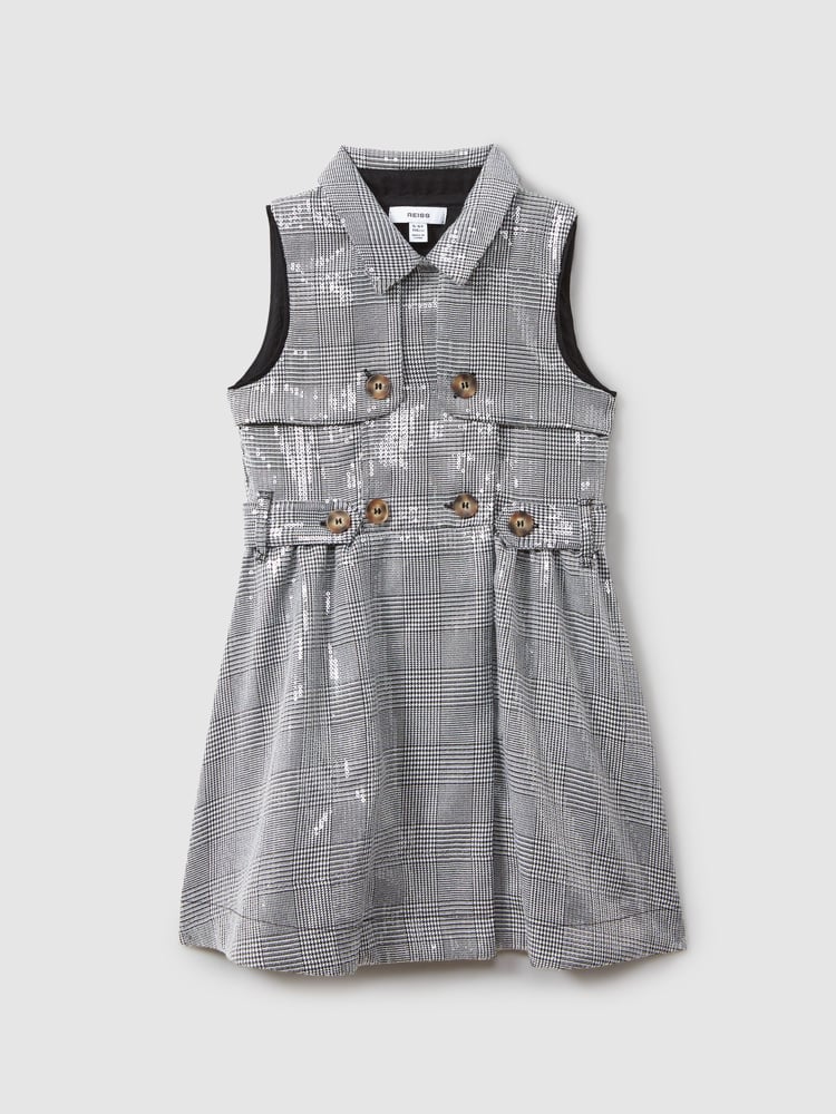 Reiss Black/White Gweneth 9-13 yrs Sequin Dogtooth Double-Breasted Dress - Image 2 of 4