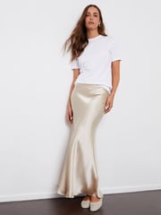 Threadbare Champagne Maxi Satin Slip Skirt - Image 1 of 5