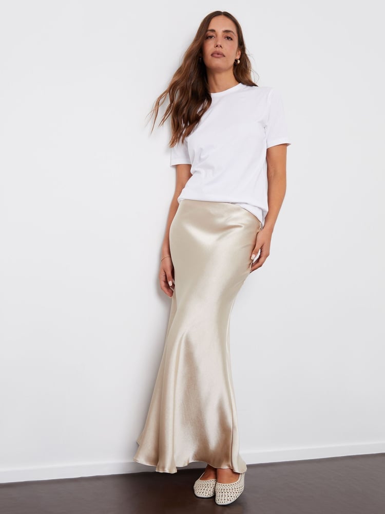 Threadbare Champagne Maxi Satin Slip Skirt - Image 1 of 5