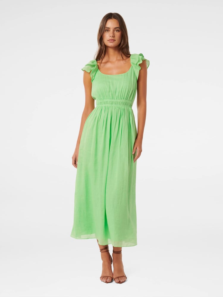 Forever New Green Tonya Flutter Sleeves Dress - Image 1 of 4