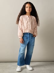 Reiss Pink Ellen 9-13 yrs Metallic Print Puff Sleeve Ruffle Top - Image 1 of 4