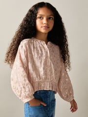 Reiss Pink Ellen 9-13 yrs Metallic Print Puff Sleeve Ruffle Top - Image 3 of 4