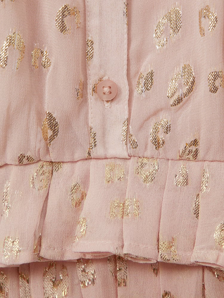 Reiss Pink Ellen 9-13 yrs Metallic Print Puff Sleeve Ruffle Top - Image 4 of 4