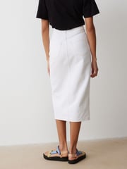 Oliver Bonas White Contrast Stitch 100% Cotton Midi Skirt - Image 2 of 9