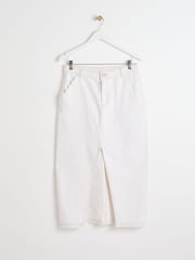 Oliver Bonas White Contrast Stitch 100% Cotton Midi Skirt - Image 4 of 9