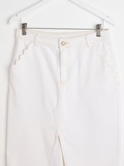 Oliver Bonas White Contrast Stitch 100% Cotton Midi Skirt - Image 6 of 9