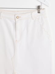 Oliver Bonas White Contrast Stitch 100% Cotton Midi Skirt - Image 7 of 9