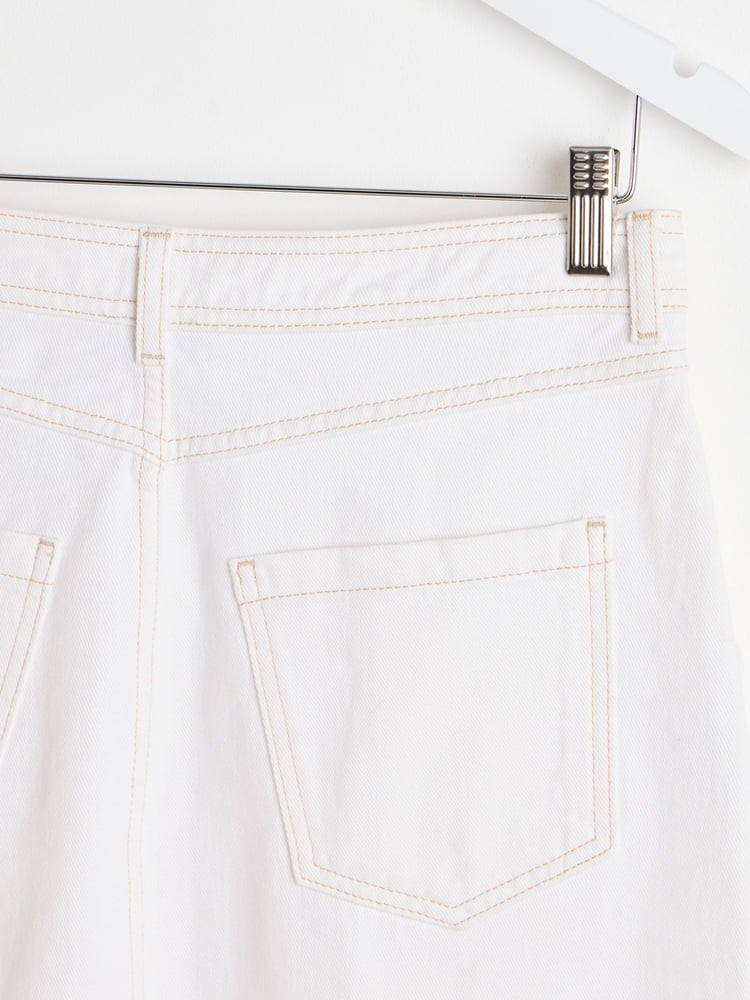 Oliver Bonas White Contrast Stitch 100% Cotton Midi Skirt - Image 9 of 9