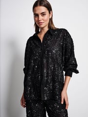 Black Sequin Embellished Sheer Shirt - Image 1 of 8