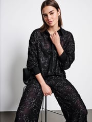 Black Sequin Embellished Sheer Shirt - Image 2 of 8