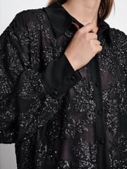 Black Sequin Embellished Sheer Shirt - Image 5 of 8
