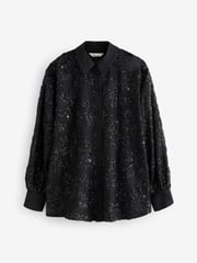 Black Sequin Embellished Sheer Shirt - Image 6 of 8
