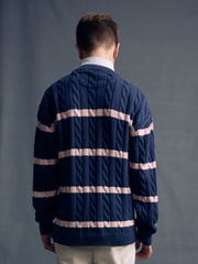 Navy Blue Stripe Mock Shirt Crew Neck Jumper (3-16yrs) - Image 2 of 5