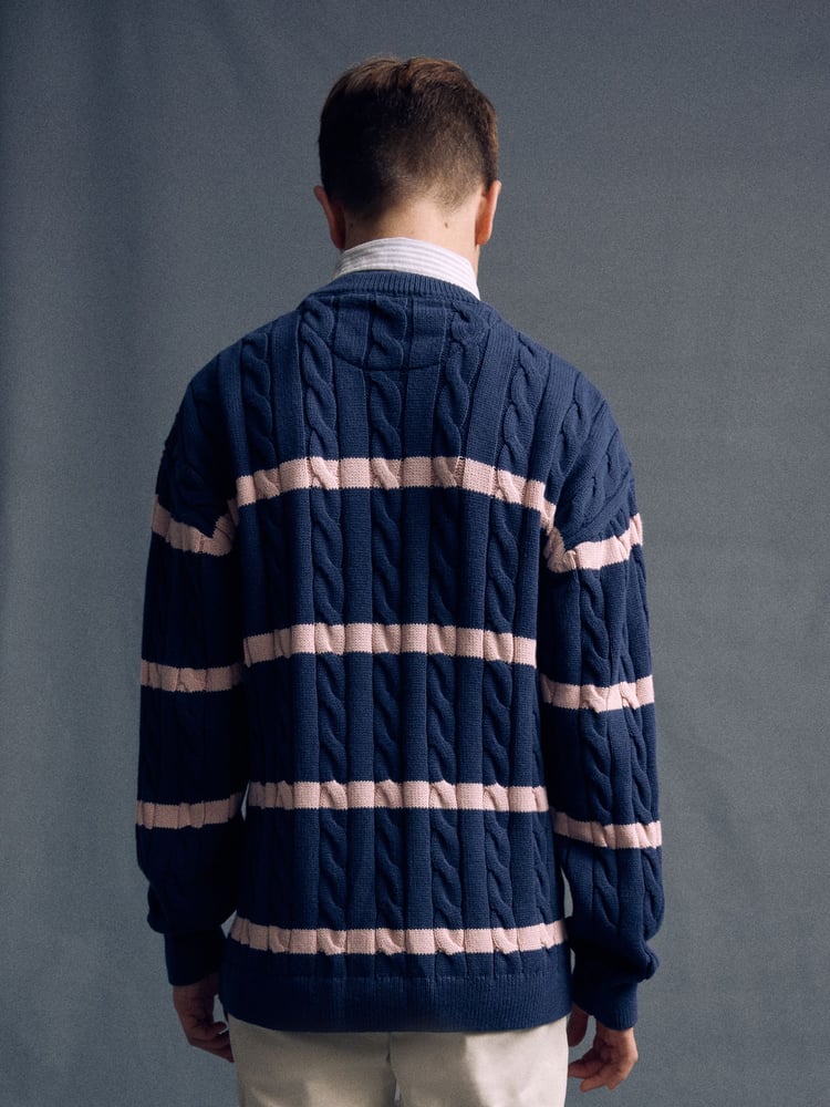 Navy Blue Stripe Mock Shirt Crew Neck Jumper (3-16yrs) - Image 2 of 5