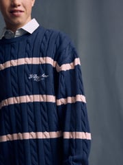 Navy Blue Stripe Mock Shirt Crew Neck Jumper (3-16yrs) - Image 3 of 5