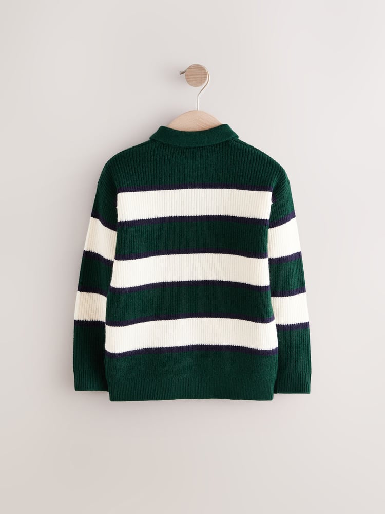 Green/Ecru Stripe Knitted Rugby Shirt (3-16yrs) - Image 2 of 4 Green/Ecru Stripe Knitted Rugby Shirt (3-16yrs) - Image 2 of 4