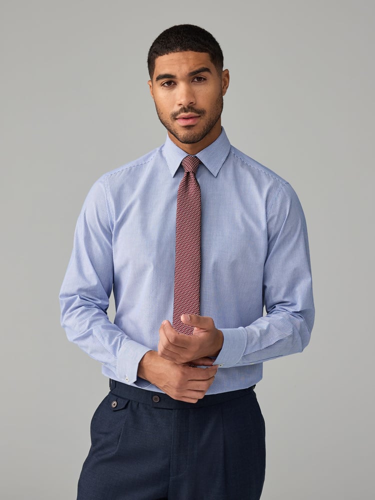 Blue Stripe Slim Fit Shirt And Tie Set - Image 1 of 8 Blue Stripe Slim Fit Shirt And Tie Set - Image 1 of 8