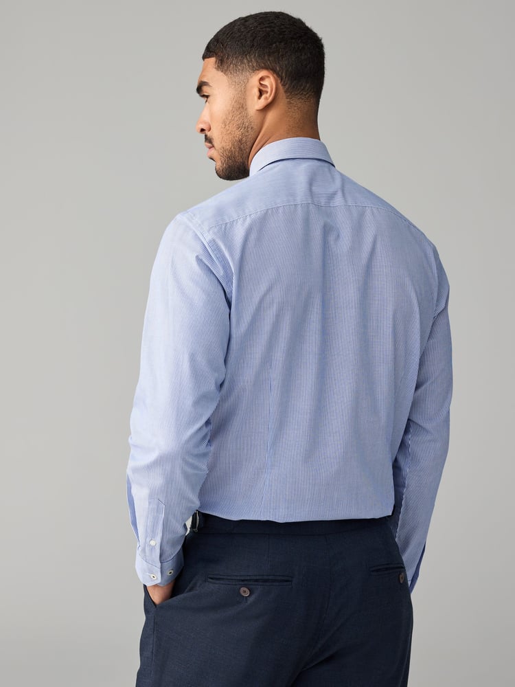 Blue Stripe Slim Fit Shirt And Tie Set - Image 2 of 8 Blue Stripe Slim Fit Shirt And Tie Set - Image 2 of 8