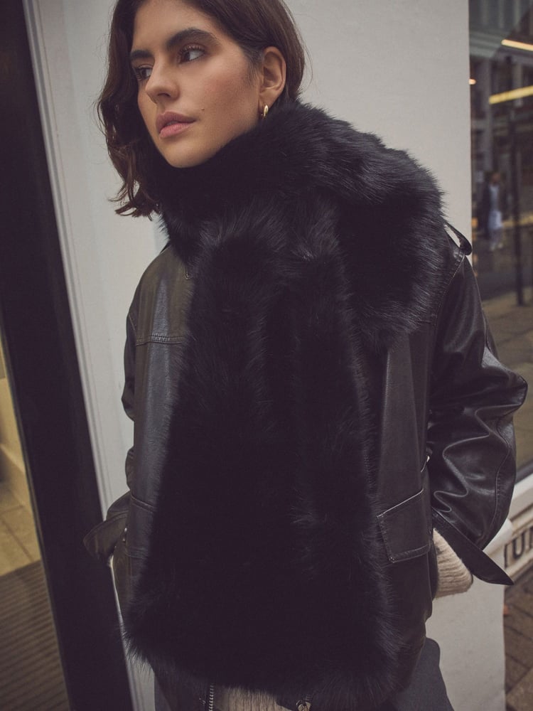 Black Faux Fur Scarf - Image 1 of 7 Black Faux Fur Scarf - Image 1 of 7