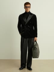 Reiss Black Club Velvet Double-Breasted Tuxedo Jacket - Image 1 of 8
